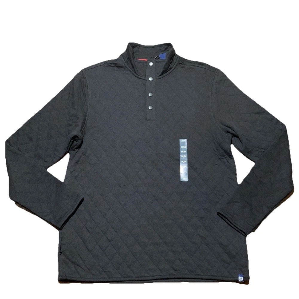 Chaps Quilted Pullover Shirt 1/4 Snap Black Long Sleeve Mock Neck Men’s XL NWT